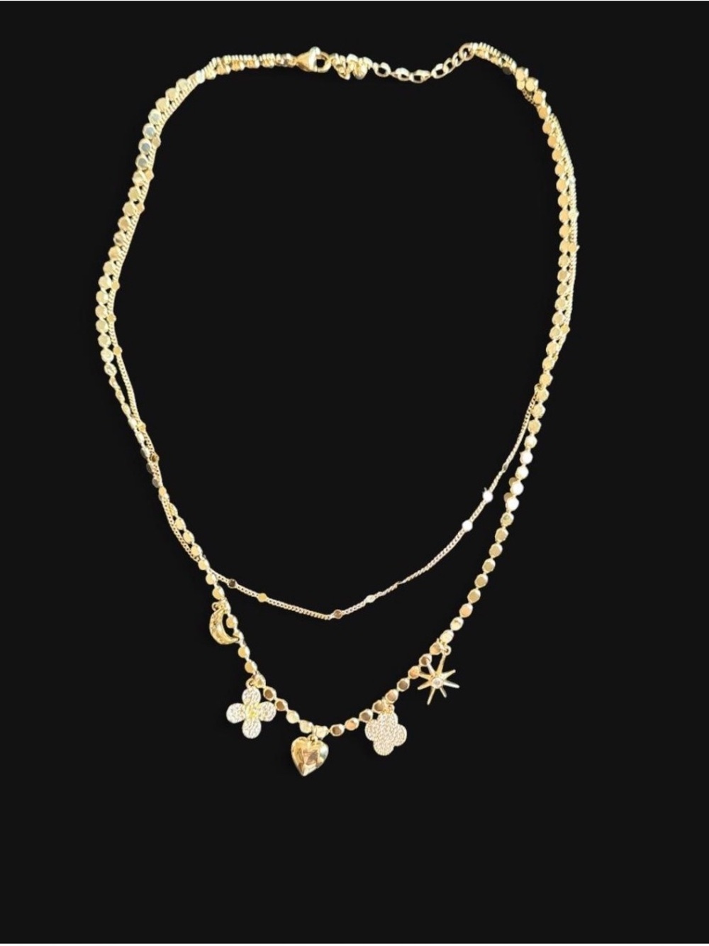 Layered Gold Charm Necklace with Heart, Star & Floral Pendants